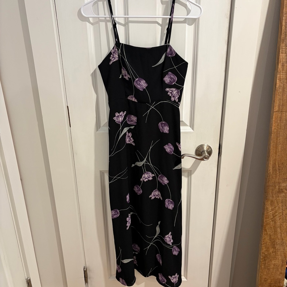 Urban Outfitters Black Dress with Purple Floral Design